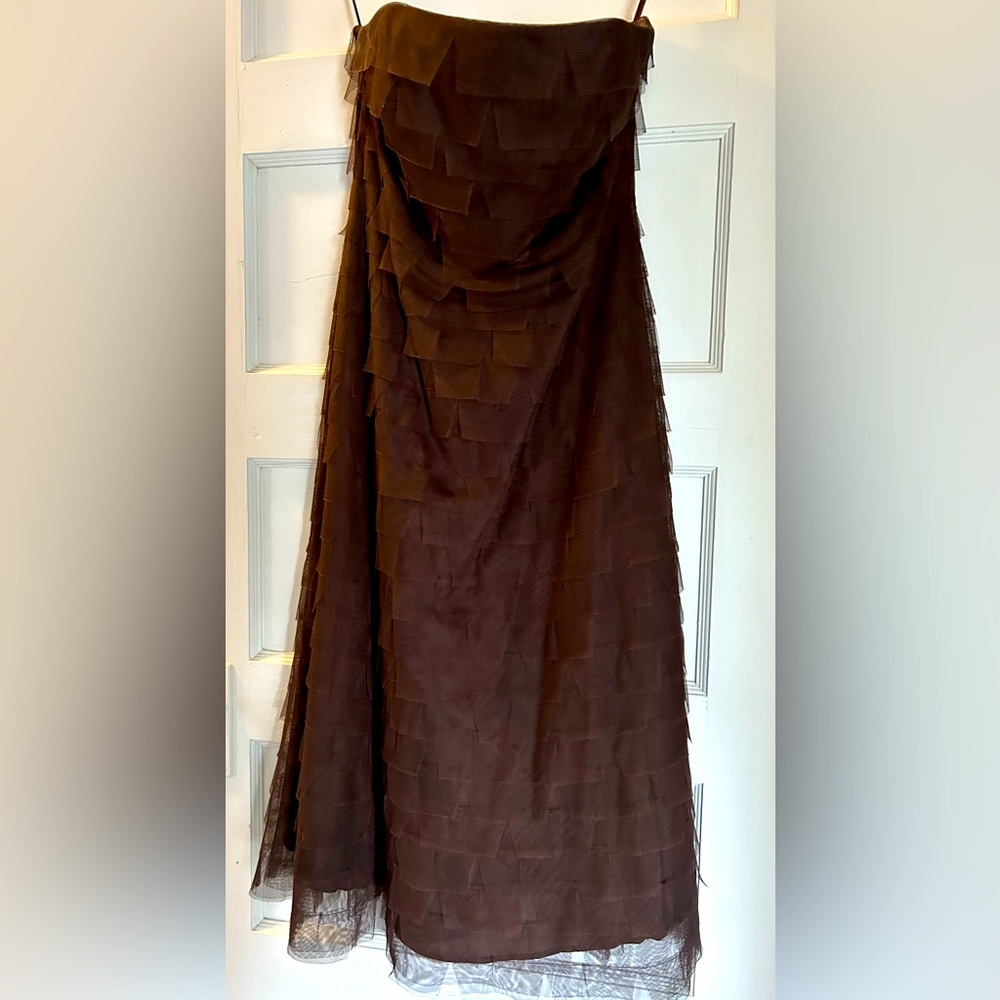 Retro feel A-line BGBC chocolate brown strapless cocktail dress